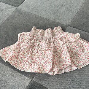 Katie J NYC Floral Ruffle Smocked Mini Skirt - Pink & Cream size S